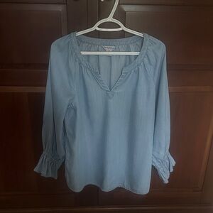 Tommy Bahama Sky Blue Ruffle Sleeve Blouse